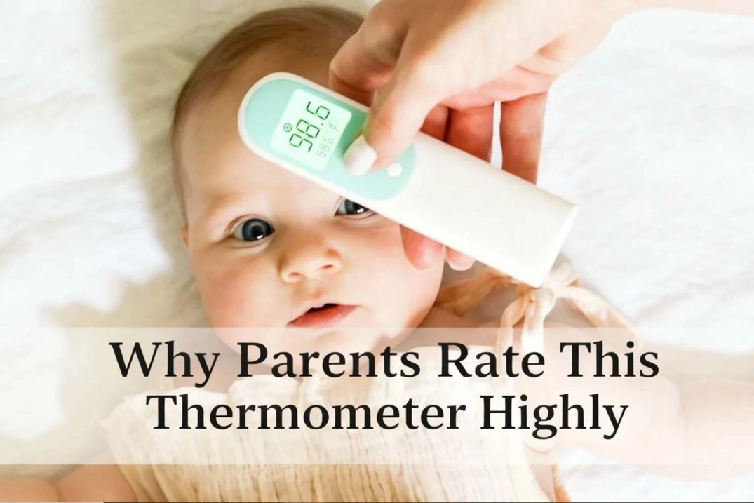 happy mom checking frida baby 3 in 1 thermometer next to baby sleeping in crib (1)