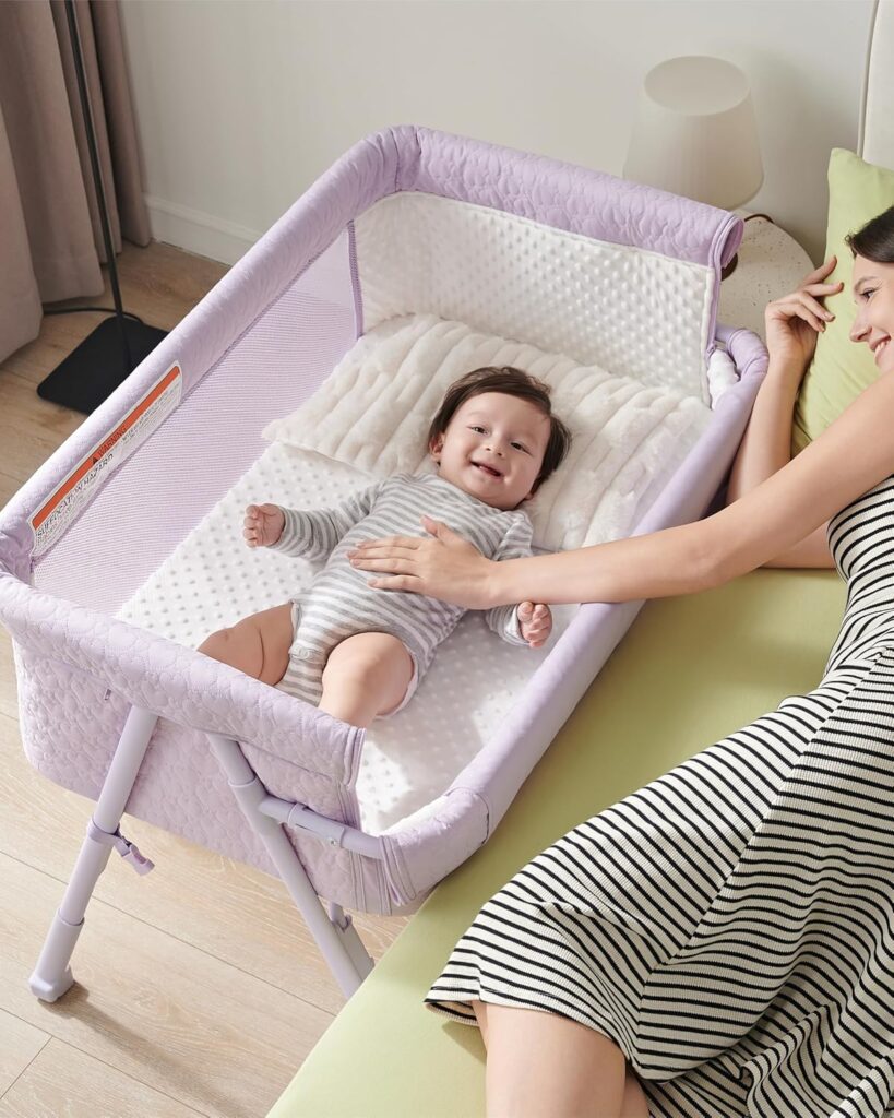 airclub bassinet bedside sleeper, baby crib for newborn, baby bassinets bedside sleeper with 4 auto lock & adjustable height, breathable mesh & mattress, bedside bassinet