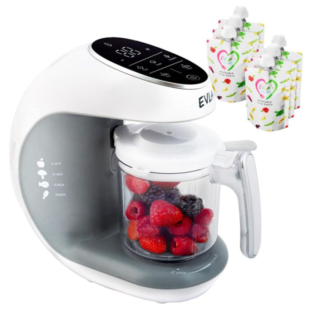 5 Best Baby Food Makers – Complete Comparison evla’s baby food maker white touch screen steamer and blender with reusable pouches.