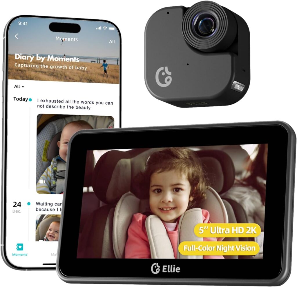 Best Baby Car Cameras & Mirrors – Top 5 Comparison Guide for Safer Backseat Monitoring ellie baby pro 2k baby car camera with smart face tracking and color night vision.