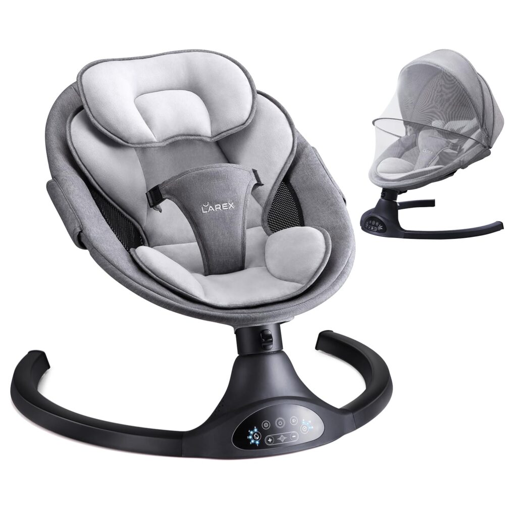5 Best Baby Swings (Ultimate Comparison Guide) larex baby swing in black with 5 sway speeds and bluetooth for newborns