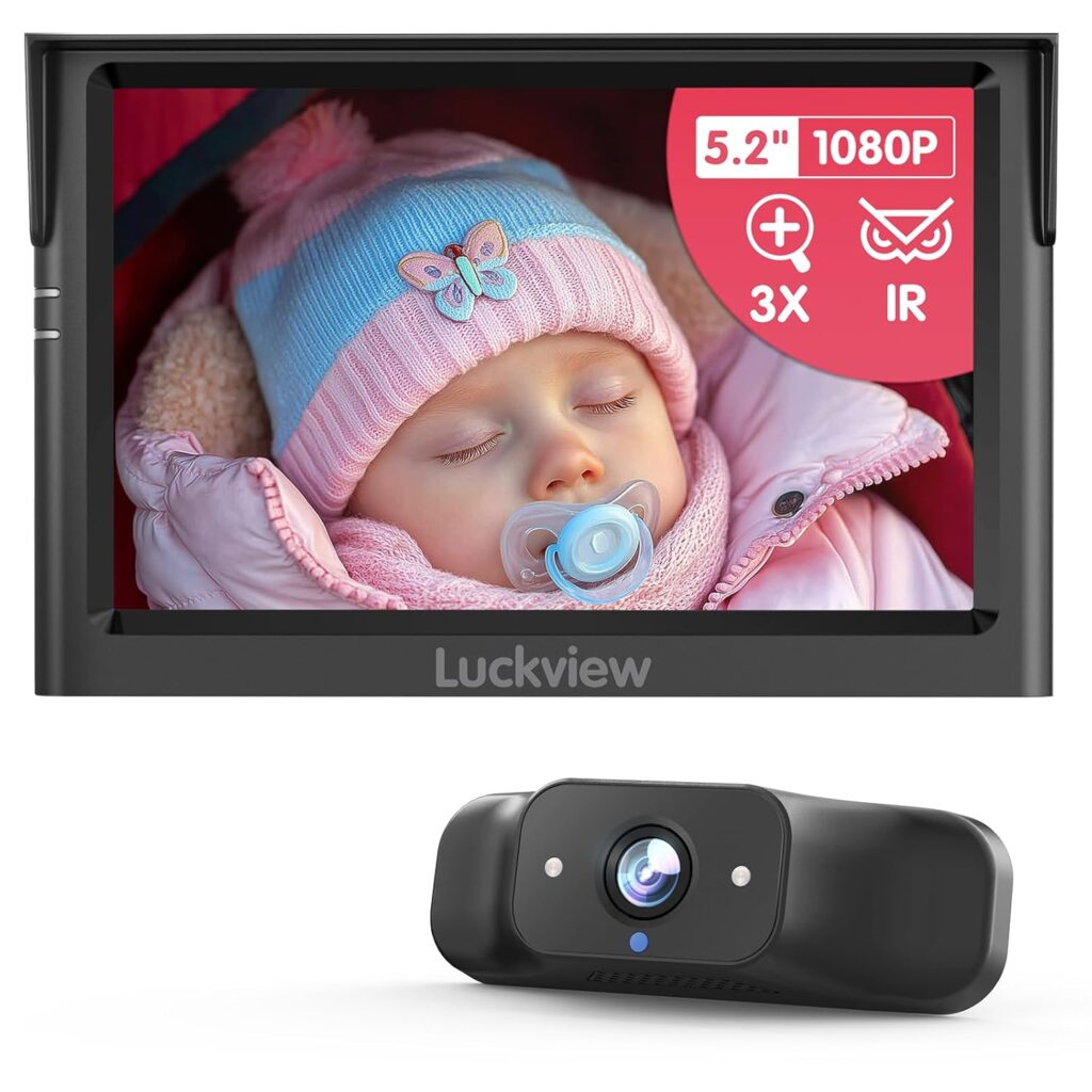 Best Baby Car Cameras & Mirrors – Top 5 Comparison Guide for Safer Backseat Monitoring luckview bm1 baby car camera with 5 inch 1080p monitor and 3x zoom.