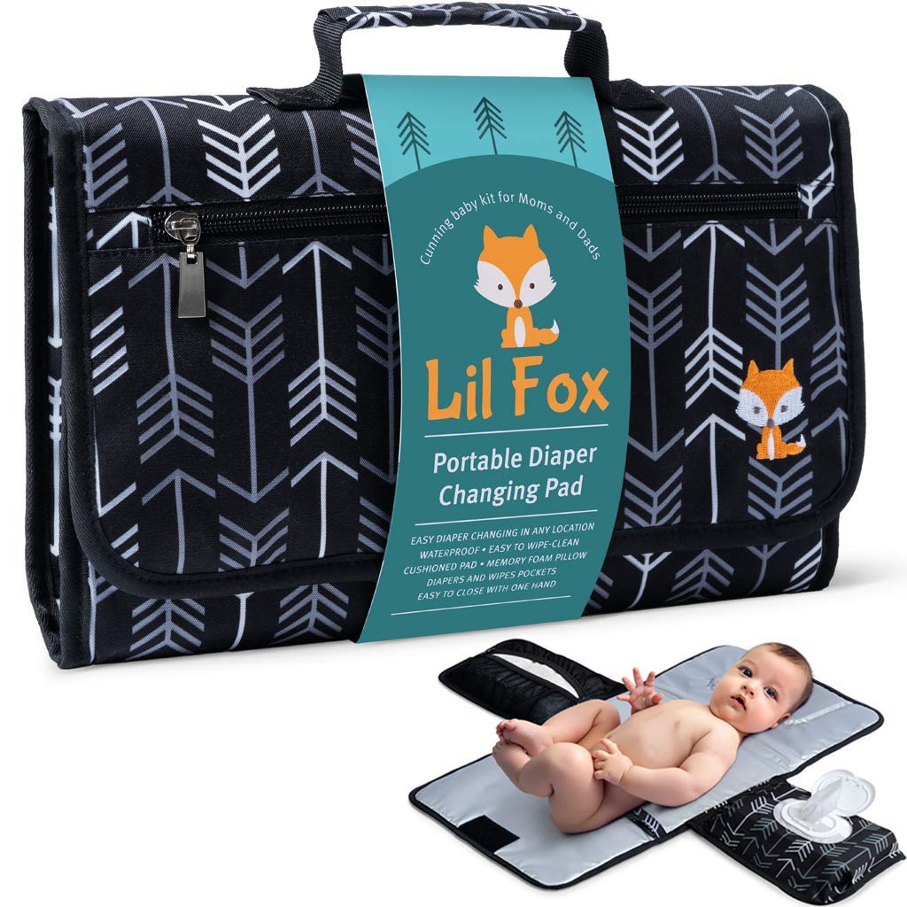 Best Portable Diaper Changing Pads –Ultimate Comparison Guide lil fox portable baby changing pad grey arrows with memory foam pillow