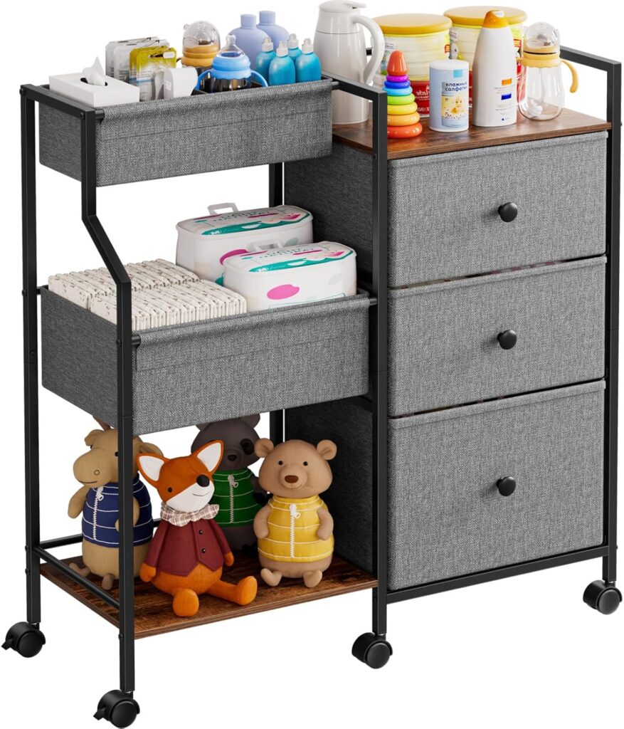 modanais baby diaper caddy, 3 tier rolling cart, nursery organizer cart