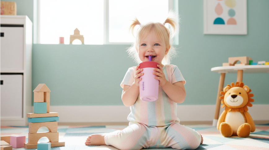 owala kids tumbler lilac rocket pink and purple