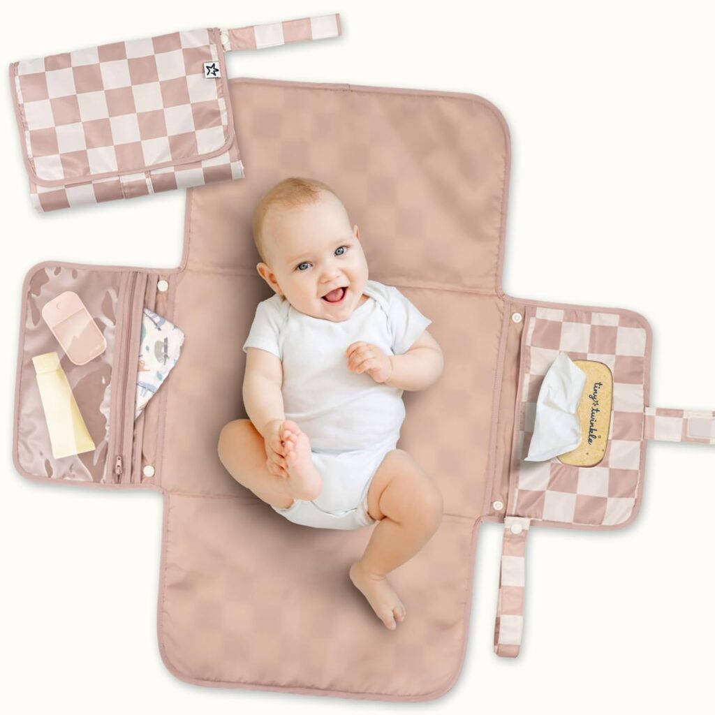 Best Portable Diaper Changing Pads –Ultimate Comparison Guide tiny twinkle beige checkers travel diaper changing pad foldable waterproof