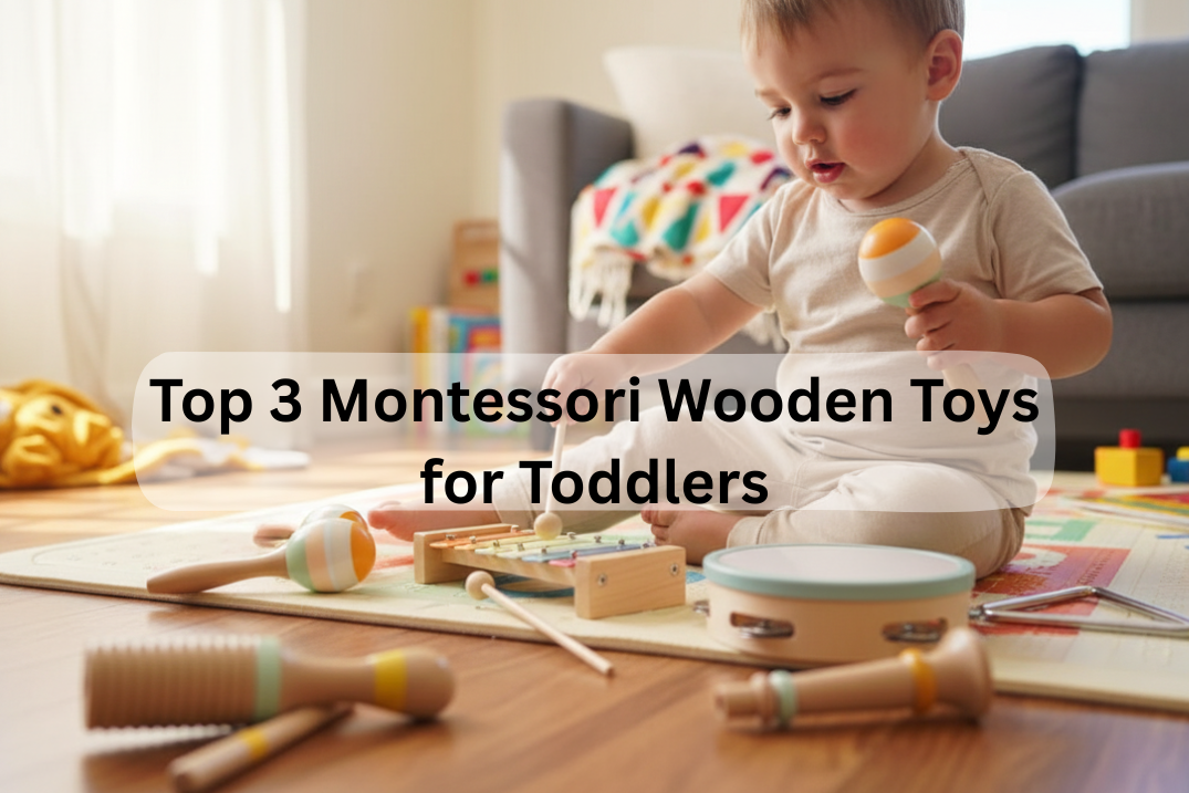 toddler playing with montessori wooden toys nursery