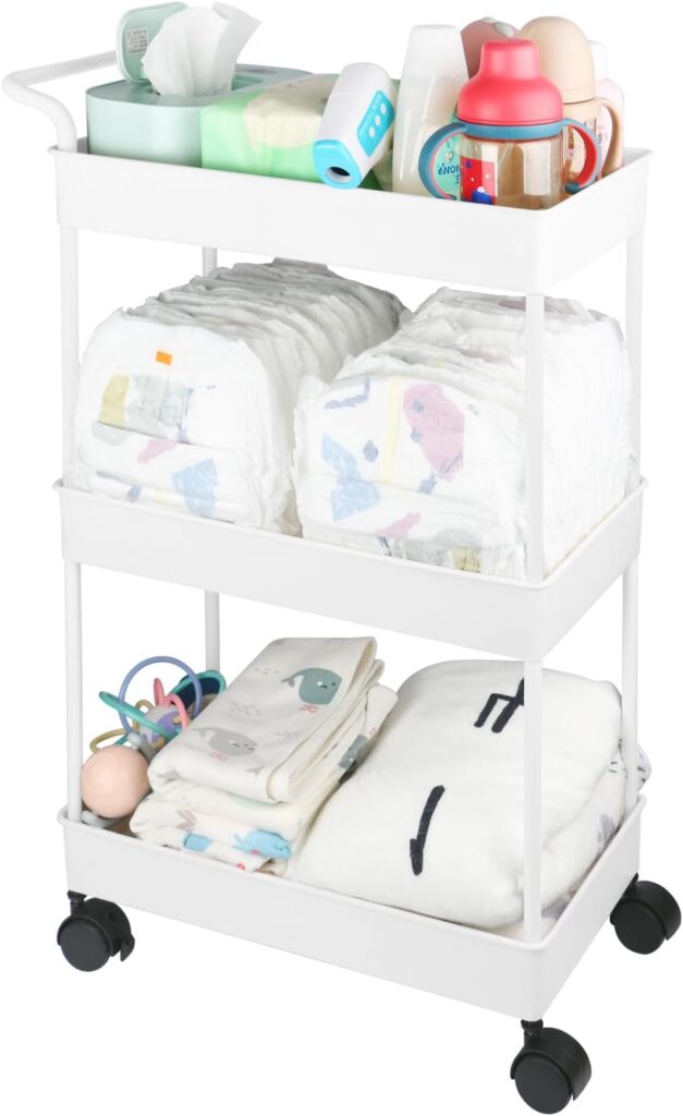 volnamal diaper caddy, plastic nursery organizer, mobile baby cart