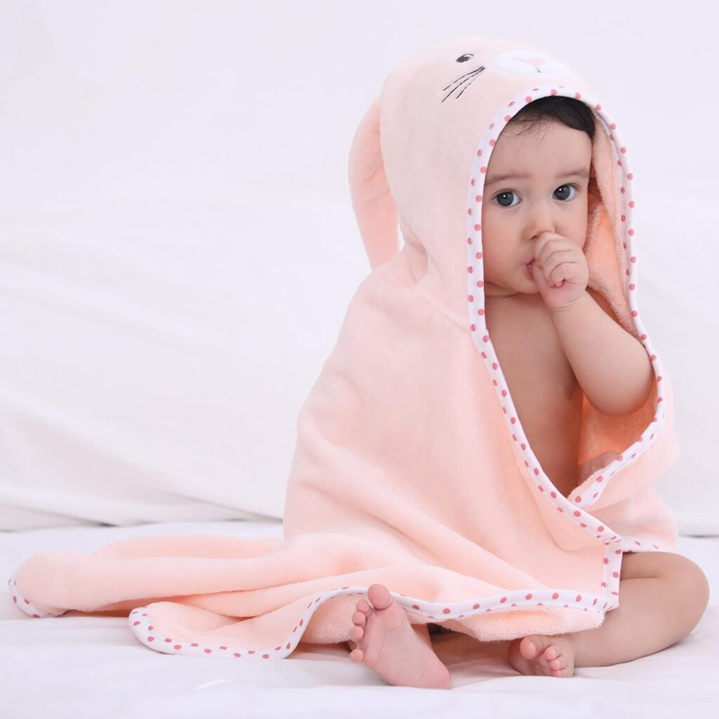 bunny hooded baby towel, cotton baby bath towel, newborn hooded towel