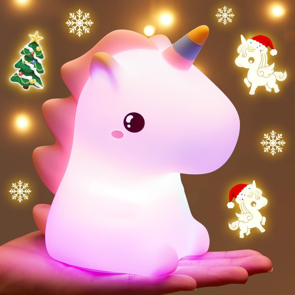unicorn night light for kids, silicone night light for girls, rechargeable kids night light
