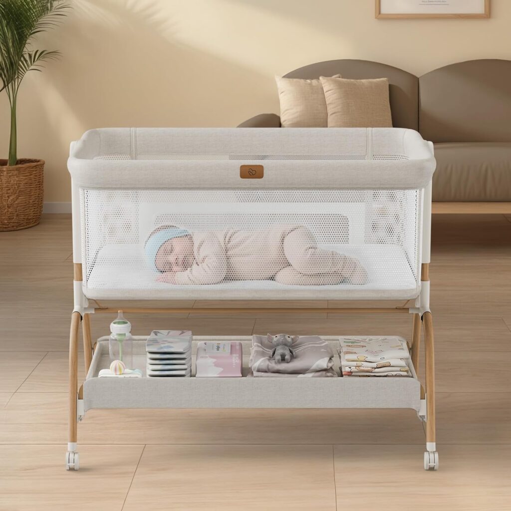 babybond bedside sleeper bassinet wood grain legs